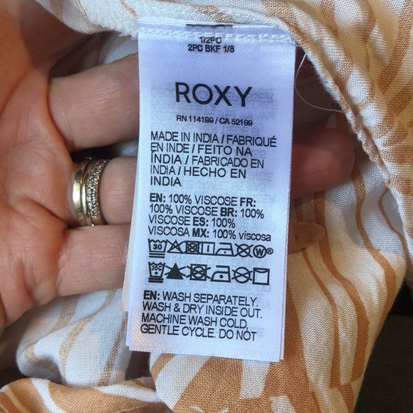 Roxy Evening Delight midi dress front bow tie palm frond pattern L - Picture 11 of 11